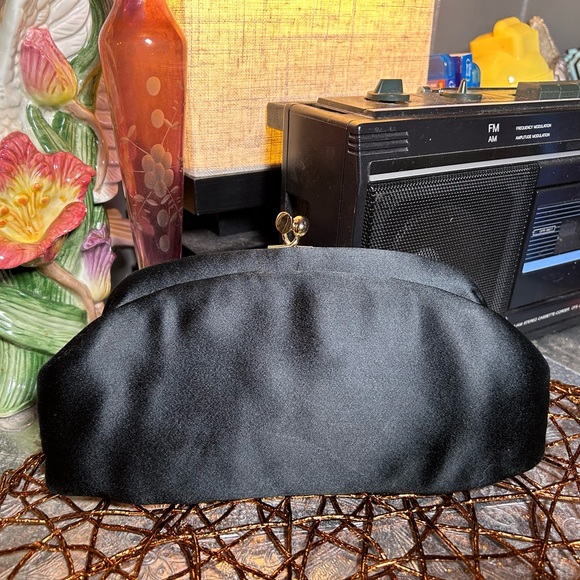 Vintage B. Altman & Co. Black Satin Clutch - Picture 1 of 12